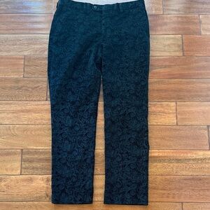 NWOT Joseph Abboud Paisly Black Patterned Velvet Pants 100% Cotton 38x32